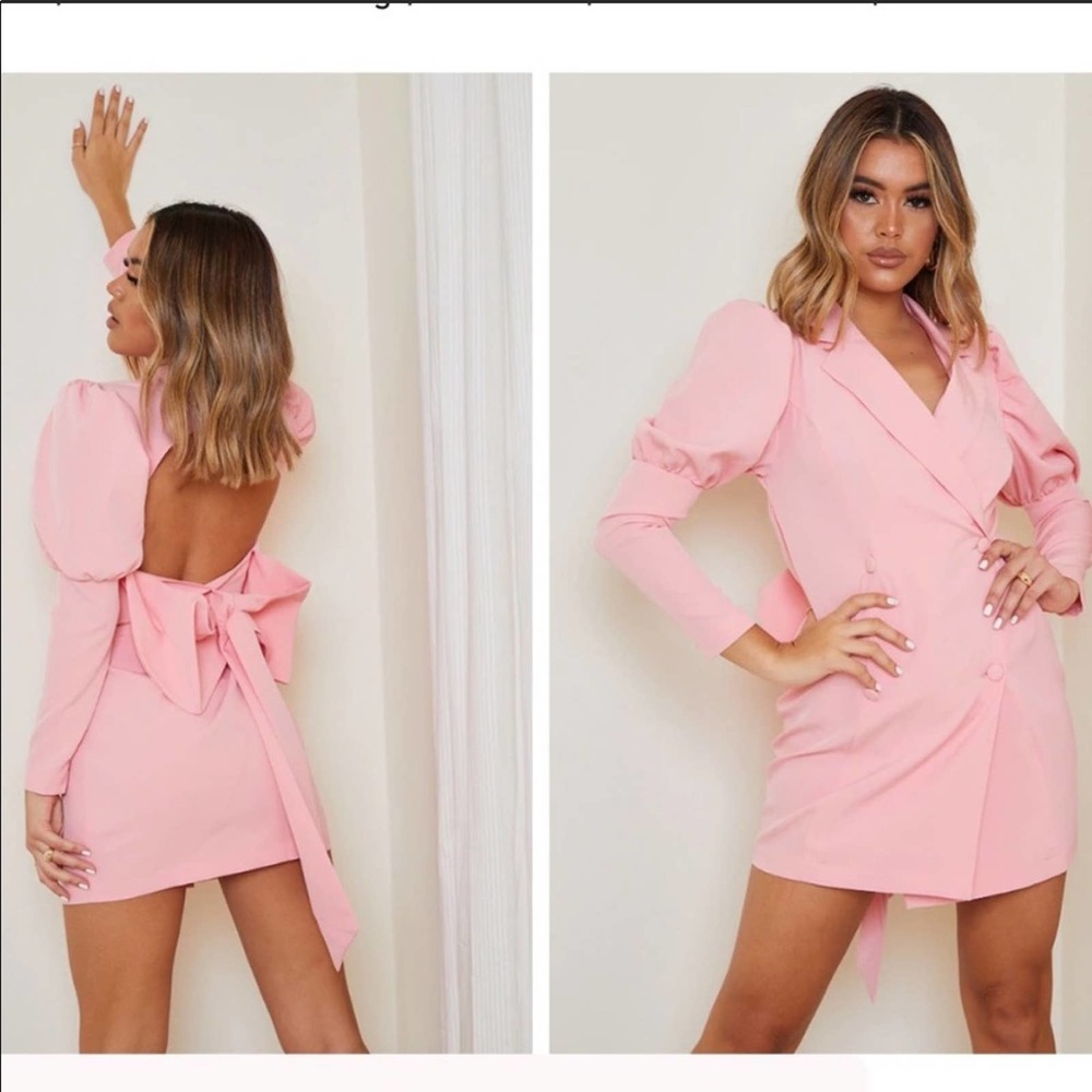 Pretty Little Thing Dusty Pink Bow Detail Open BackBlazer Dress Size 6